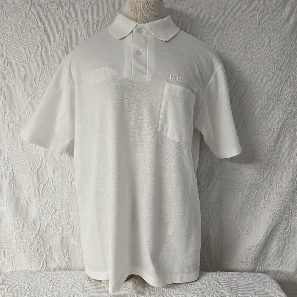Michelin Polo Shirt Men Large White Vintage Embroidered Collared Workwear Napa